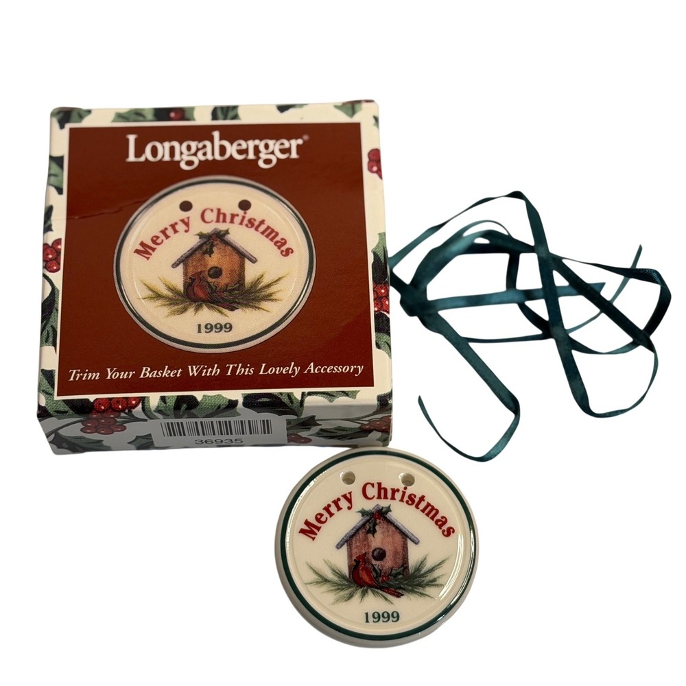 Longaberger Basket Tie On Ceramic White Merry Christmas Birdhouse Cardinal‎ 1999